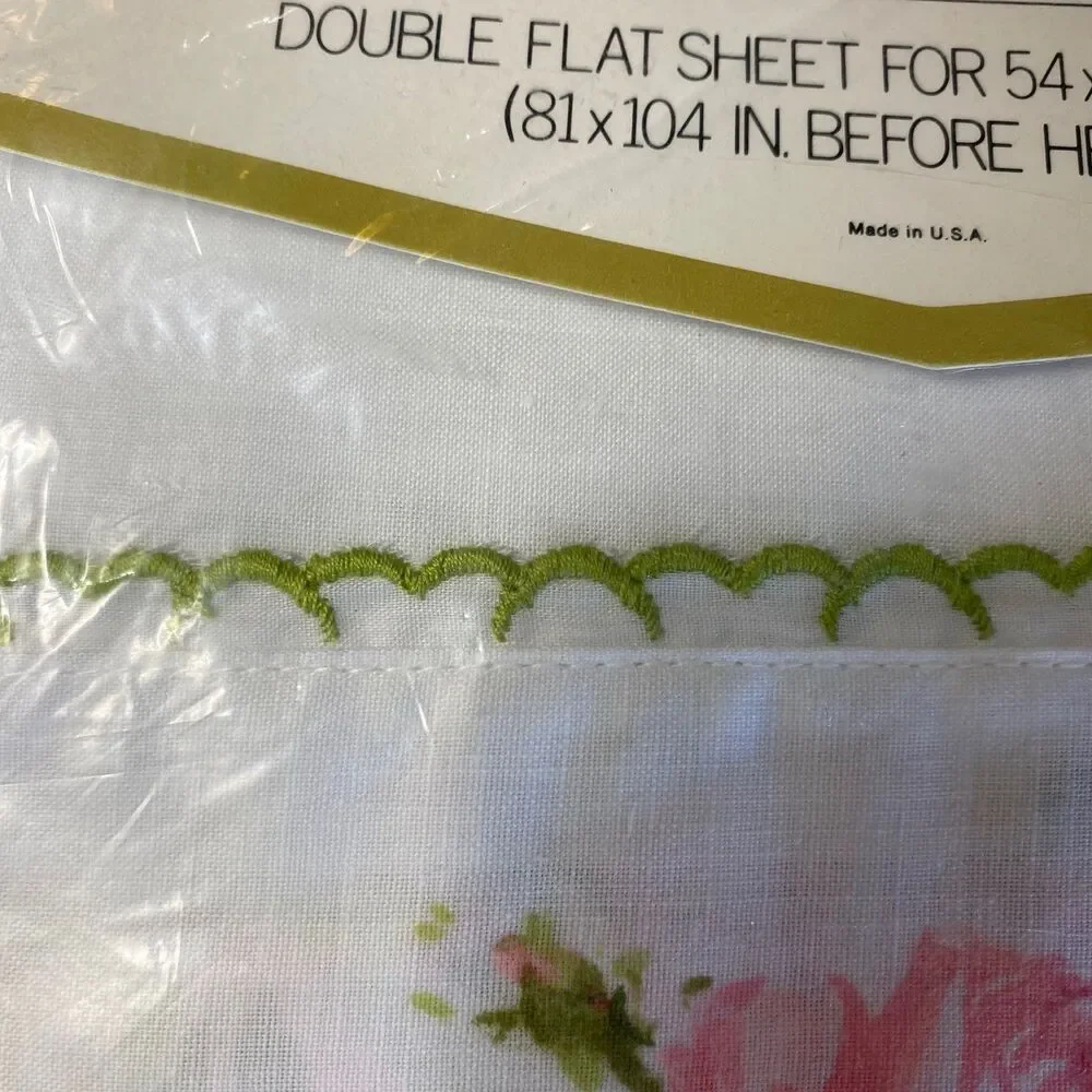 Vtg Springmaid No-Iron Marvelare Dbl Flat Sheet Poly/Cotton 54x76 Pink Roses NOS